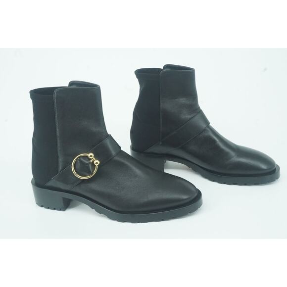 Stuart Weitzman Black LeatherLuxering Bootie Biker Ankle Size 9 Women's $595 - Picture 11 of 12